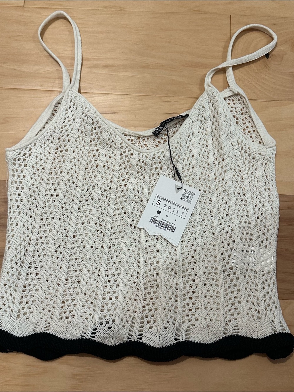 Zara Cream Crochet Camisole with Black Hem